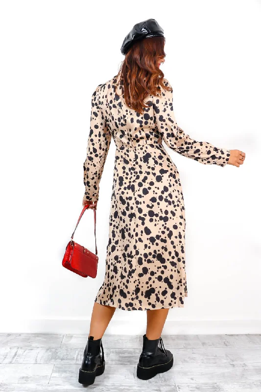 Dont Give A Glam - Cream Black Spotted Midi Dress