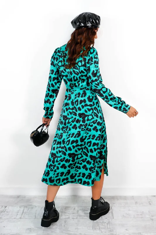 Dont Give A Glam - Sea Green Leopard Midi Dress