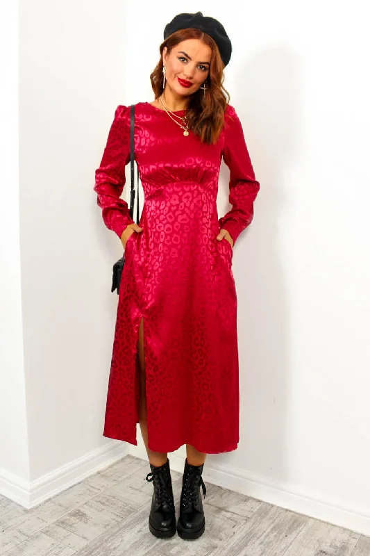 Dont Give A Glam - Wine Jacquard Leopard Midi Dress