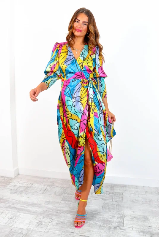 Drive Em Wild - Multi Abstract Scribble Midi Wrap Dress