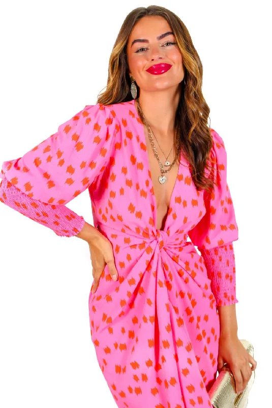 Drive Em Wild - Pink Printed Midi Dress