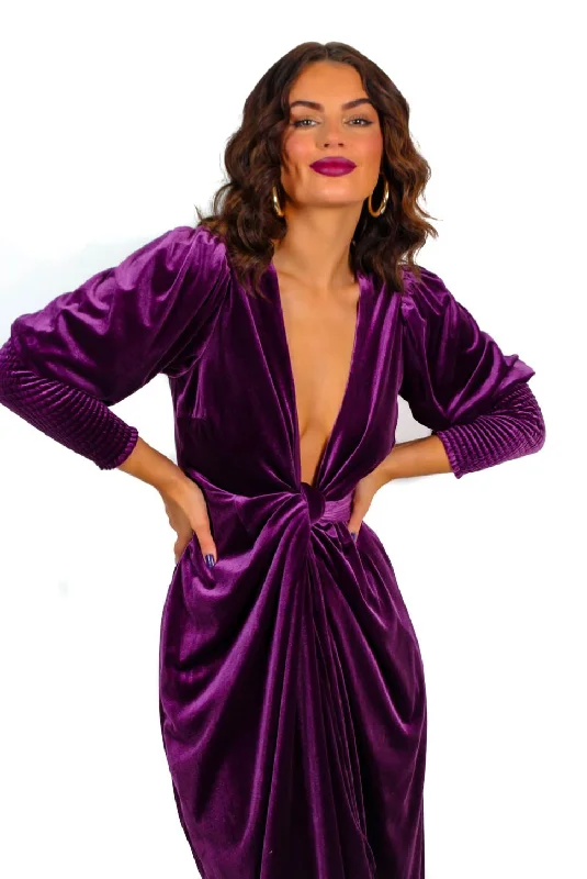 Drive Em Wild - Purple Velvet Midi Wrap Dress