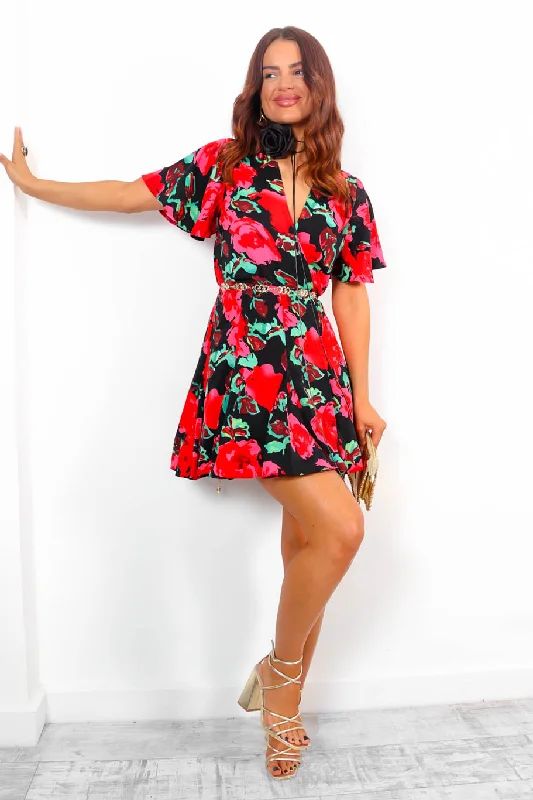 Escape The Ordinary - Black Fuchsia Floral Mini Dress