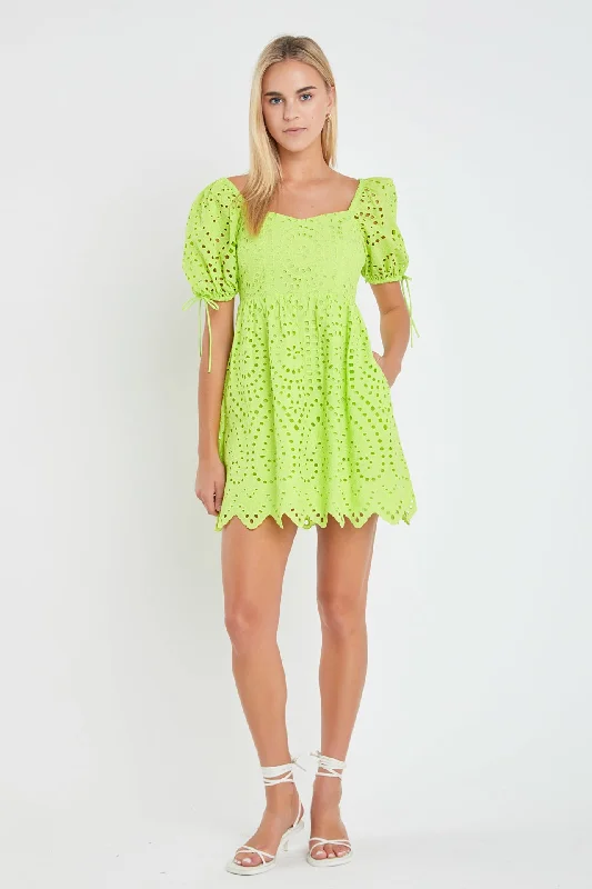 Eyelet Scallop Edge Mini Dress - Final Sale