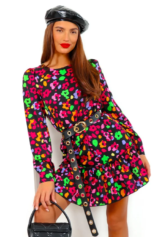 Good Vibes Only - Black Multi Abstract Floral Mini Dress