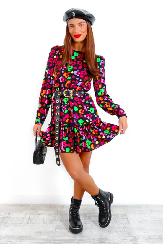 Good Vibes Only - Black Multi Abstract Floral Mini Dress