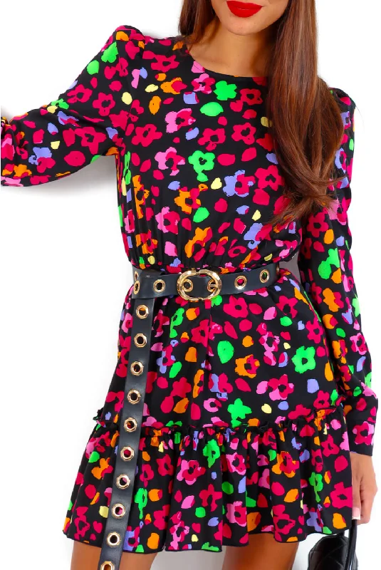 Good Vibes Only - Black Multi Abstract Floral Mini Dress