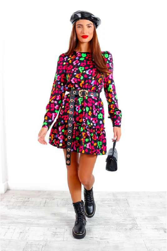 Good Vibes Only - Black Multi Abstract Floral Mini Dress