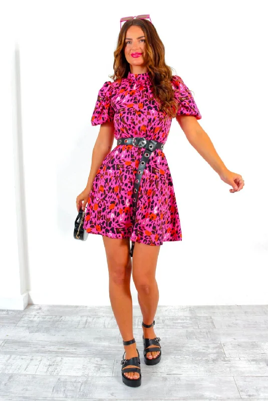 Got The Flower - Fuchsia Orange Leopard Print Mini Dress