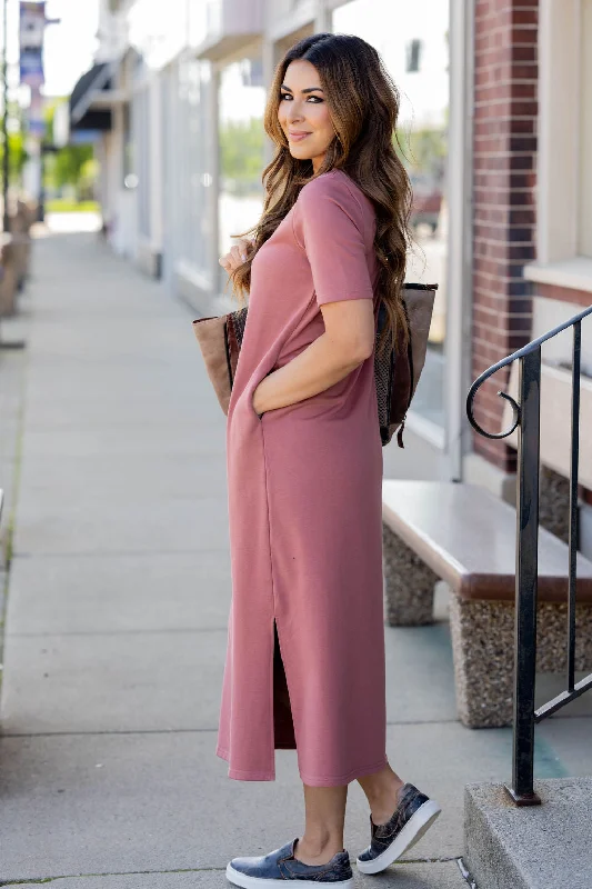 Half Sleeve Side Slit Midi Dress