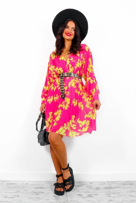 Imagine Me - Pink Chartreuse Floral Mini Dress