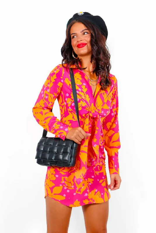 Infatuated By You - Pink Orange Floral Tropical Mini Dress