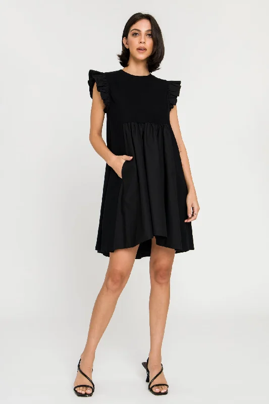 Mixed Media Ruffle Sleeve Mini Dress