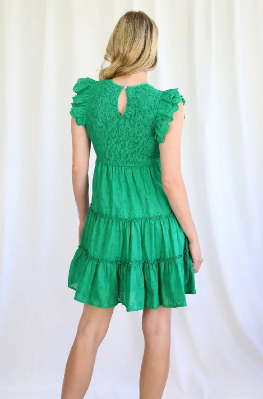 Lillie & Mia Maddie Mini Shirred Dress Green