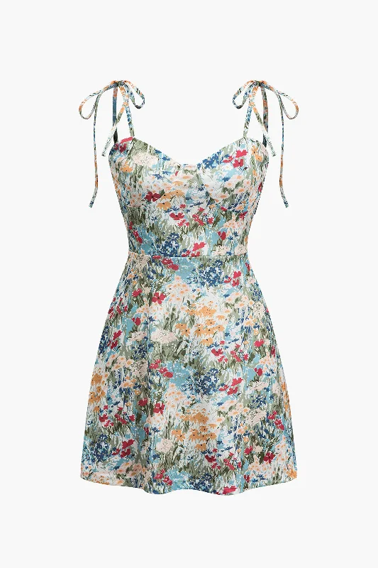 Floral Print Bustier Tie Strap Mini Dress