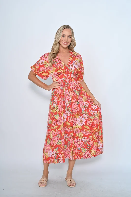 New U Collection Lainey Midi Dress Red Floral