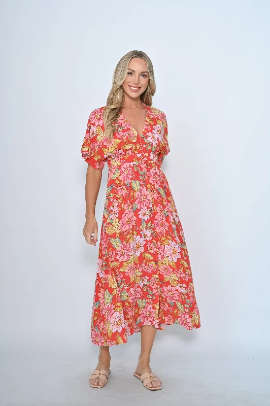 New U Collection Lainey Midi Dress Red Floral