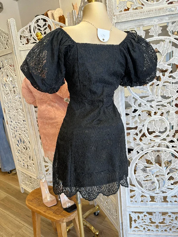 Off Shoulder Lace Embroidered Mini Dress- Not Stretchy, No Estira