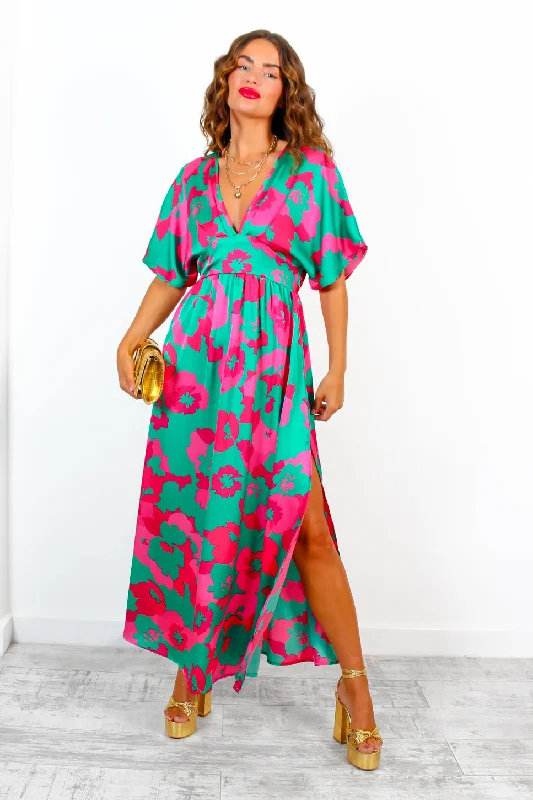 Once In A Lifetime - Green Fuchsia Floral Maxi Dress