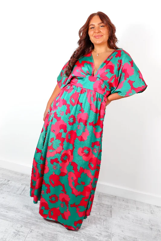 Once In A Lifetime - Green Fuchsia Floral Maxi Dress