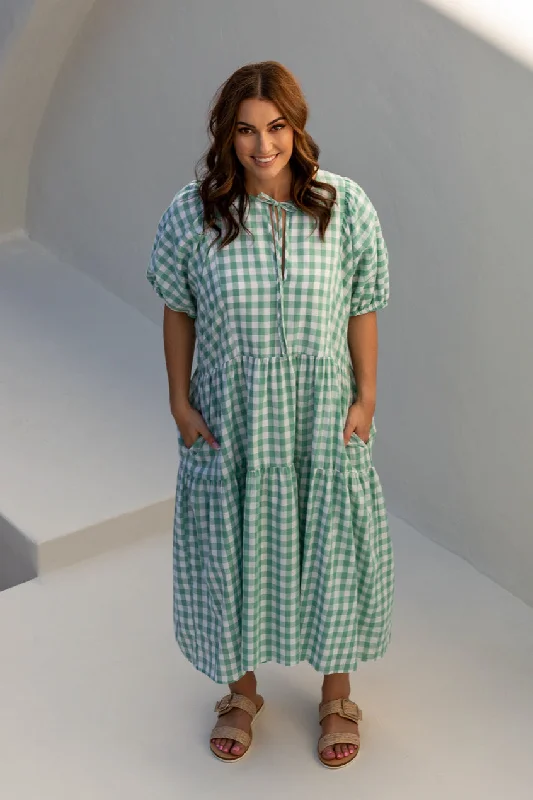 PQ Collection Roamer Midi Dress Haze Gingham