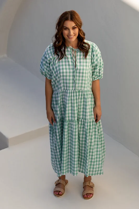 PQ Collection Roamer Midi Dress Haze Gingham