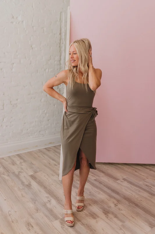 Put A Bow On It Olive Green Midi Dress