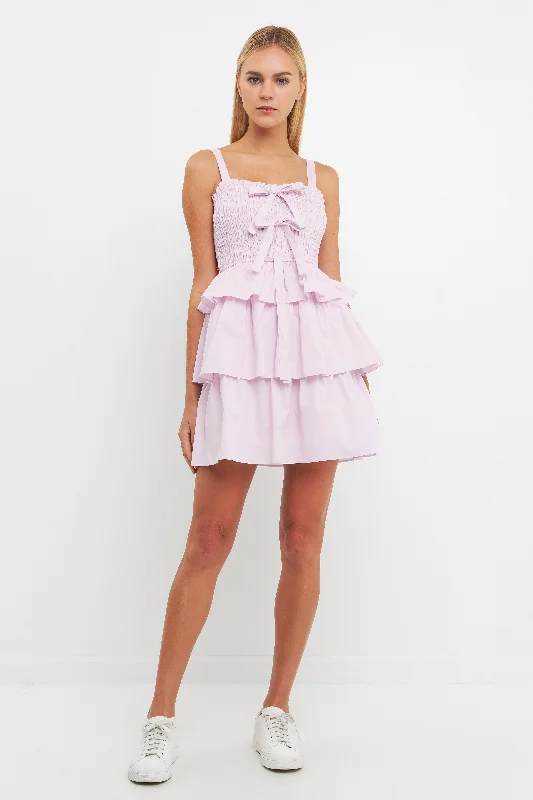 Ruffle tiered Mini Dress with Ties