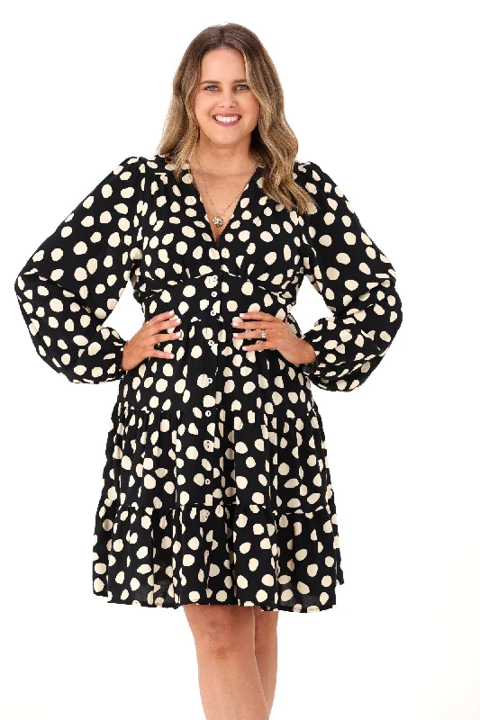 Salty Bright Spotty L/S Mini Dress Black