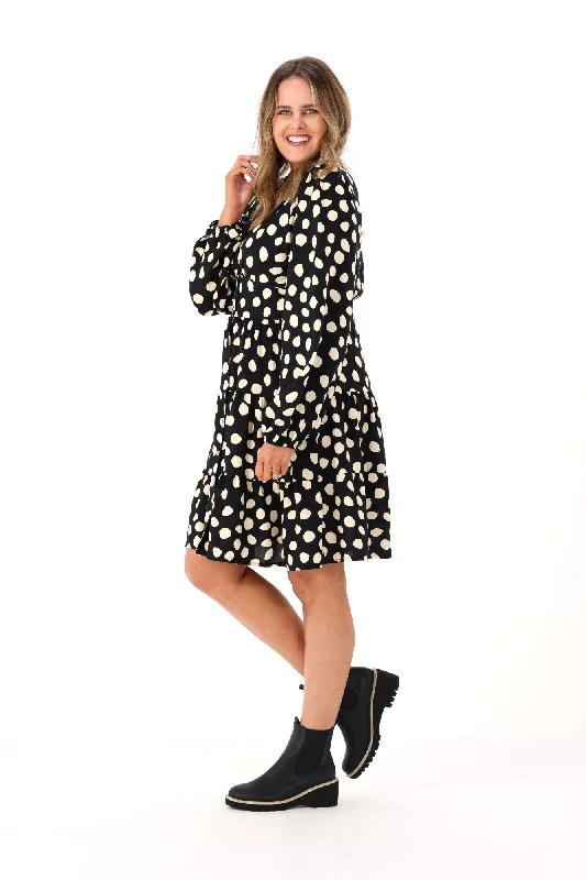 Salty Bright Spotty L/S Mini Dress Black