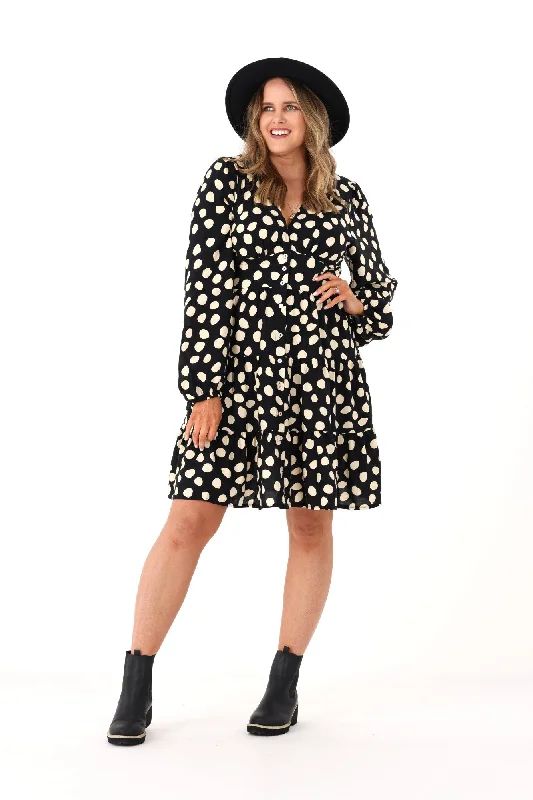 Salty Bright Spotty L/S Mini Dress Black