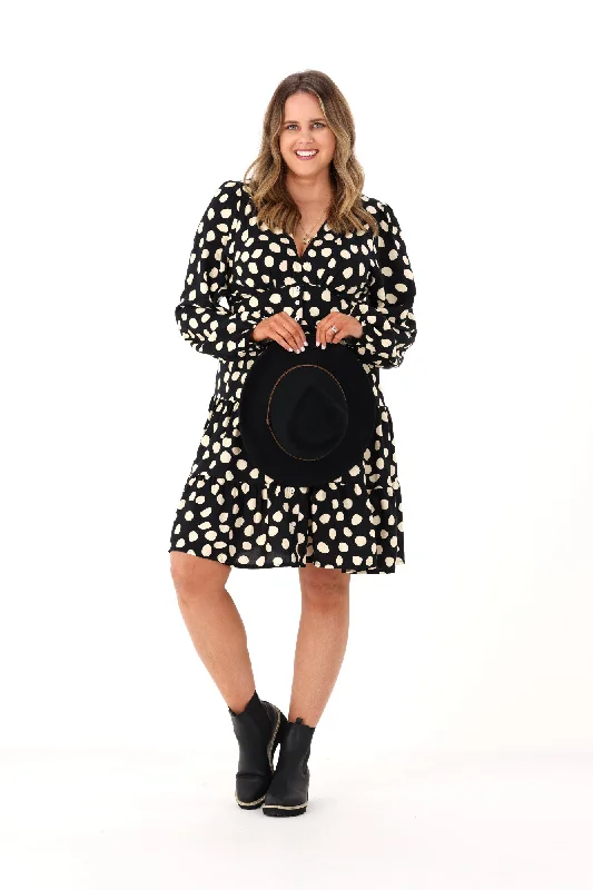 Salty Bright Spotty L/S Mini Dress Black