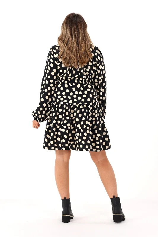 Salty Bright Spotty L/S Mini Dress Black