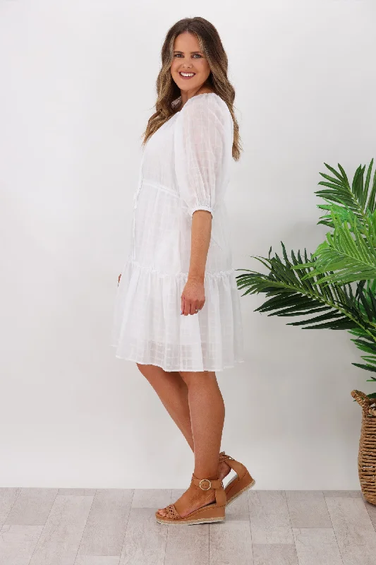 Sass Ruby Tiered Midi Dress White