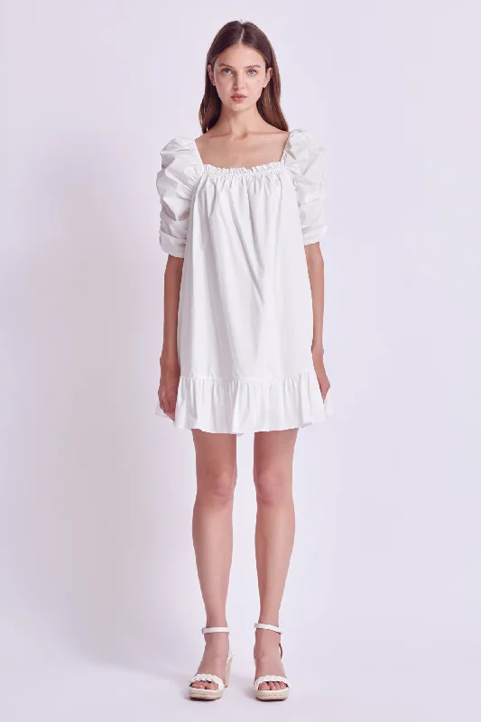 Shirred Puff Sleeve Mini Dress