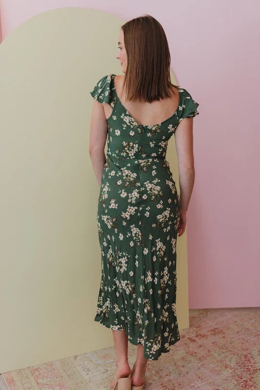 Sunny Meadows Hunter Green Midi Dress