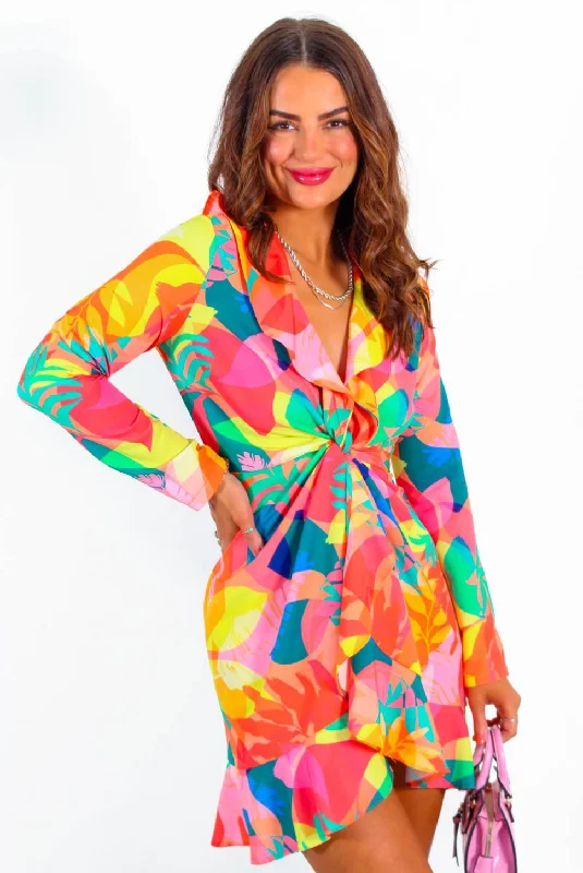 Sweetie - Multi Tropical Print Mini Dress