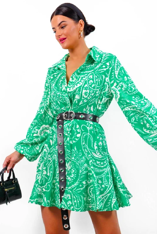 Take It Or Leave It - Green White Paisley Mini Dress