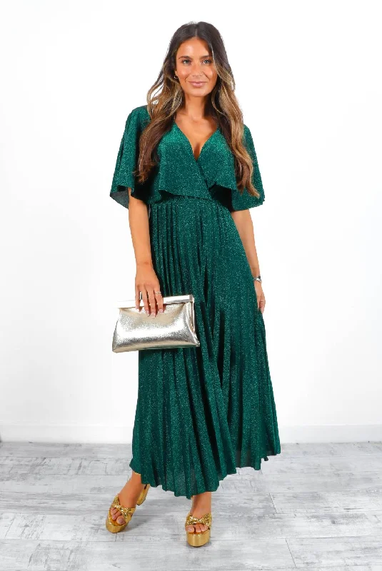 Timeless - Green Lurex Pleated Midi Dress