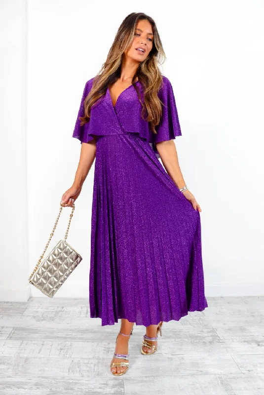 Timeless - Plum Lurex Pleated Midi Dress