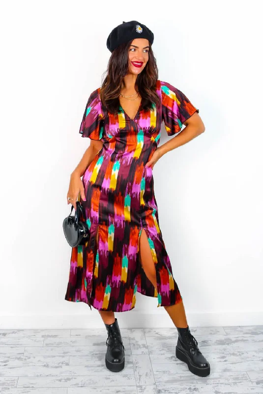 Together Forever - Black Multi Abstract Midi Dress