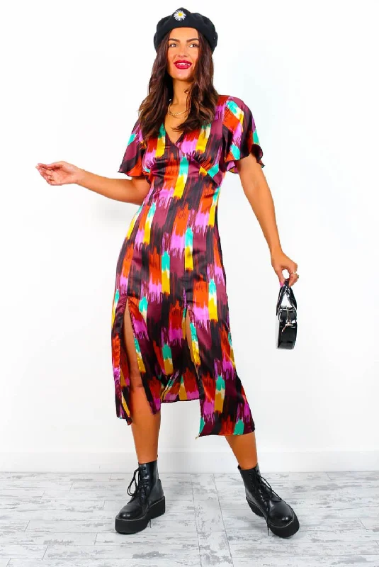 Together Forever - Black Multi Abstract Midi Dress