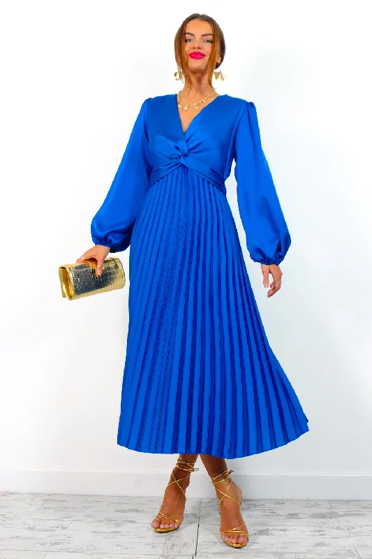 Twist Of Fate - Blue Twist Front Pleated Midi Dress