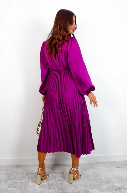 Twist Of Fate - Plum Pleated Midi Dress