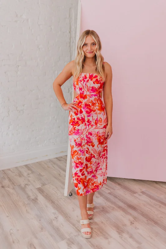 Watercolor Dreams Pink Cutout Midi Dress