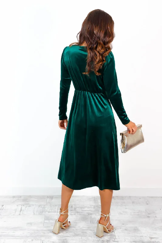 What A Beauty - Forest Velvet Plunge Midi Dress