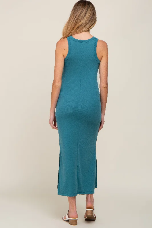 Emerald Basic Maternity Shift Midi Dress