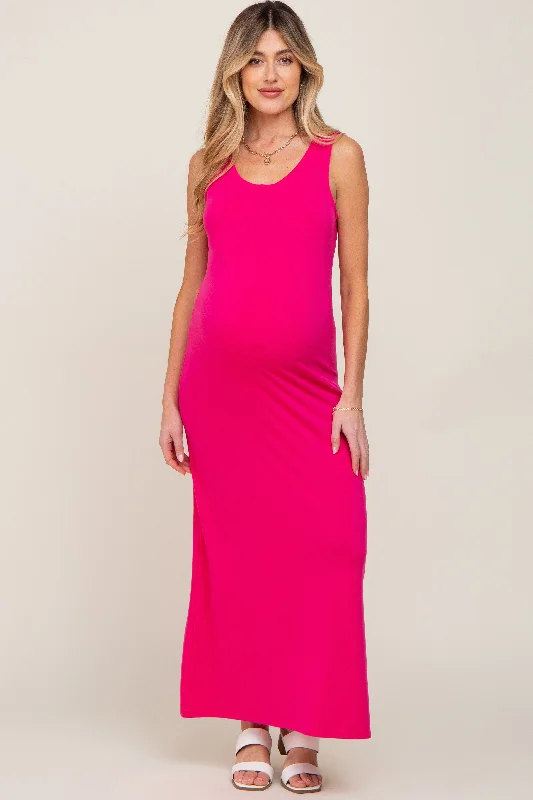 Fuchsia Sleeveless Maternity Maxi Dress