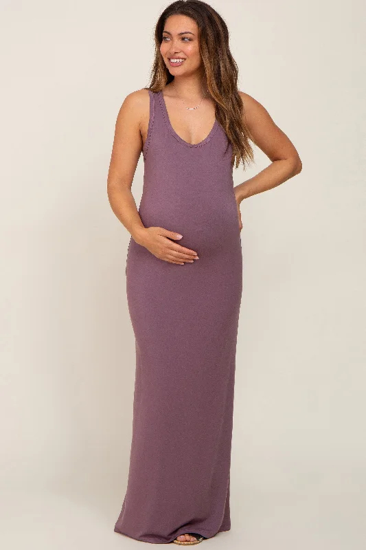 Mauve Basic Sleeveless Maternity Maxi Dress