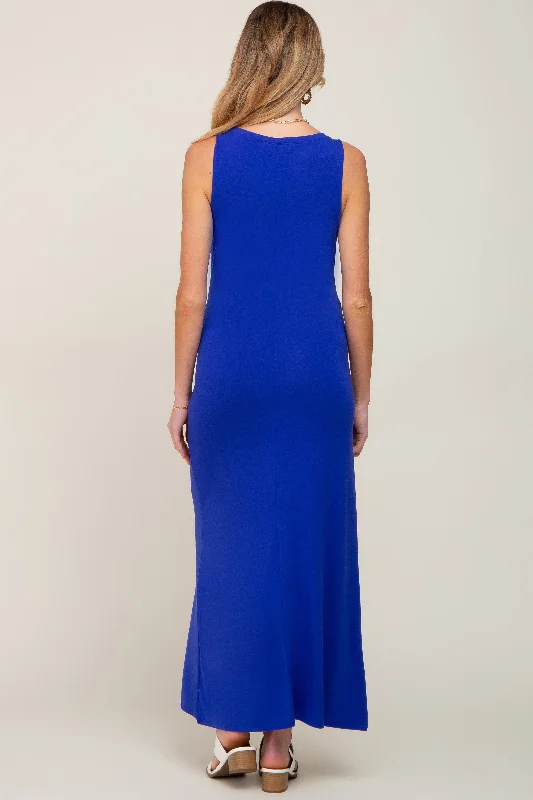 Royal Sleeveless Maternity Maxi Dress